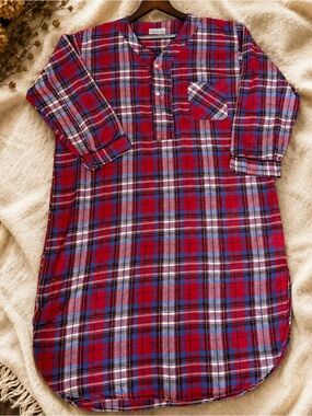 Vintage Oscar de la Renta Plaid Flannel Nightshirt Sleep Shirt Large